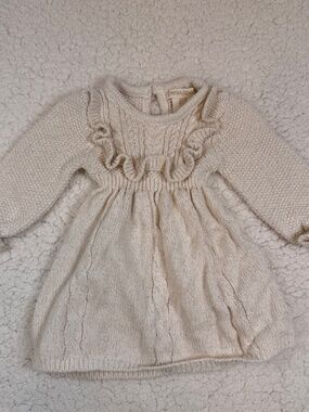 Cynthia Rowley Baby Girls Ivory Cable Knit Ruffle Sweater Dress 0-3M
